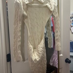 Cream Cable Knit Sweater Dress Open Back